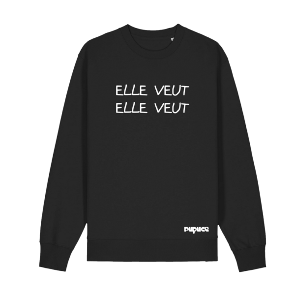 Sweat Col rond Pupuce Noir Elle Veut Elle Veut