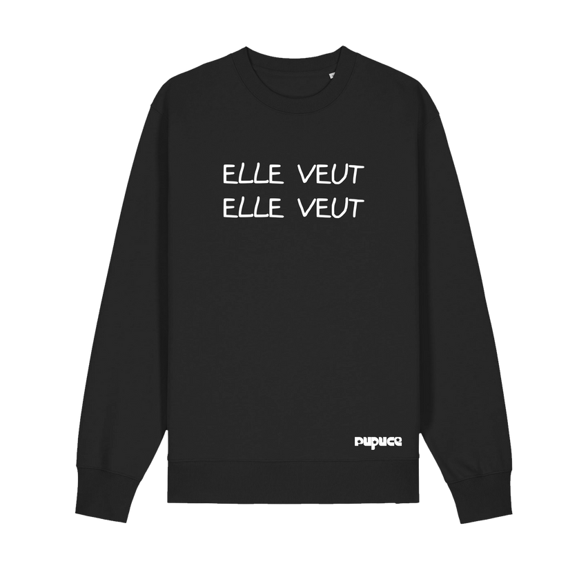 Sweat Col rond Pupuce Noir Elle Veut Elle Veut